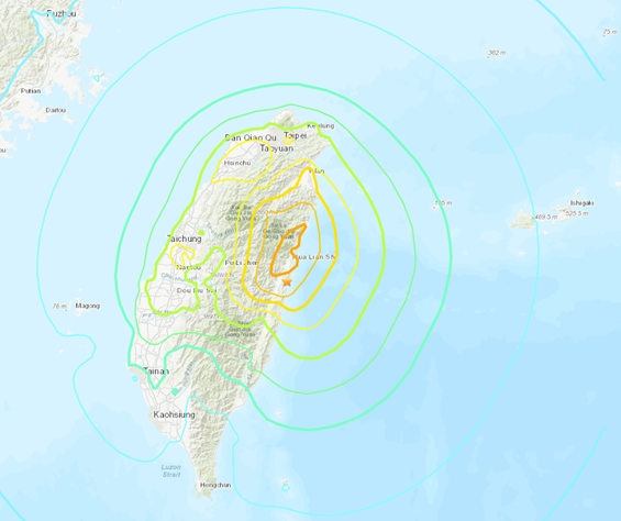 map of earthquake epicenter in Taiwan
